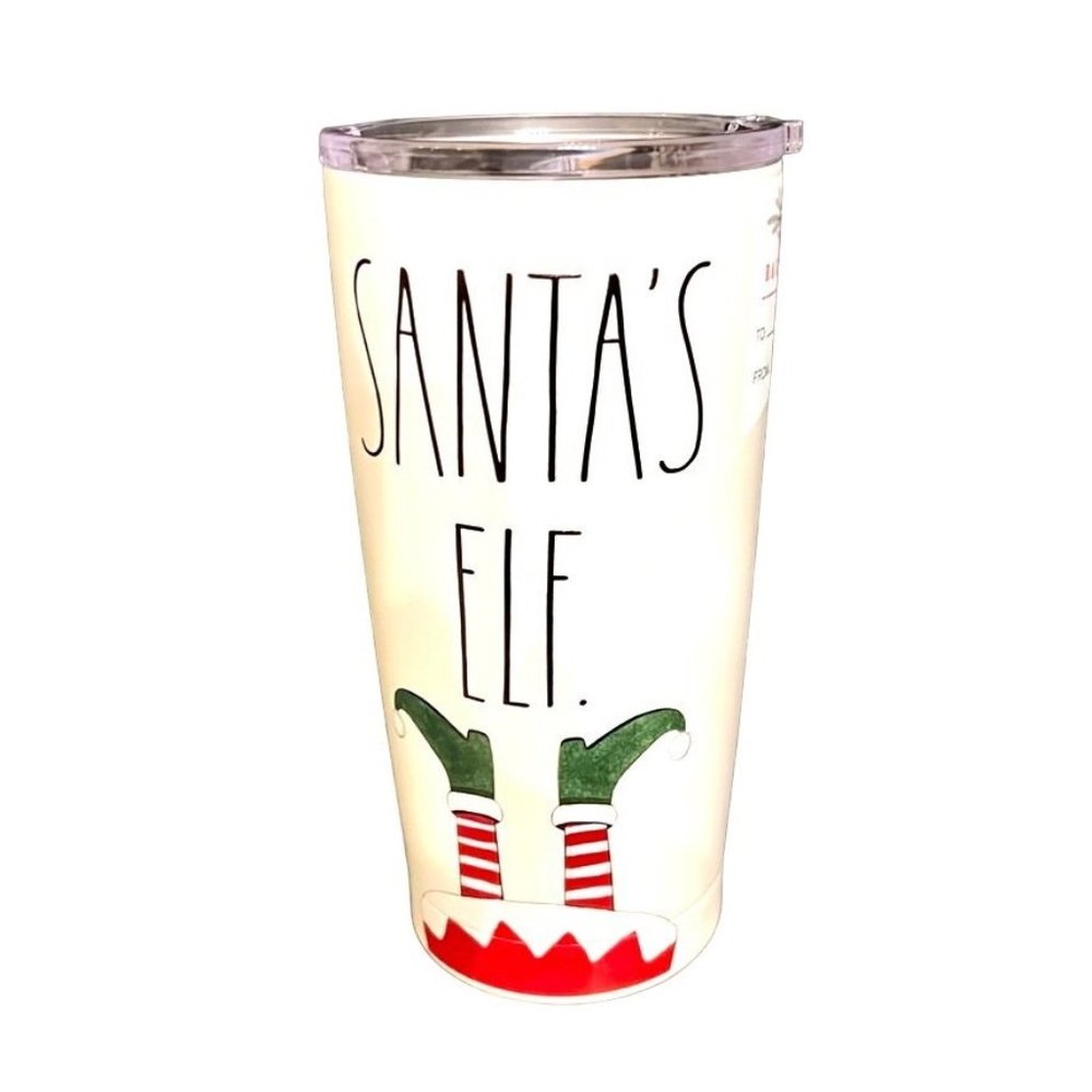 RAE DUNN Santa’s Elf Legs Tumbler Black Ivory Cup Lid 17oz Insulated Stainless N - Picture 1 of 8